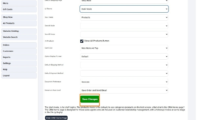 Save Changes button highlighted below the POS Settings list